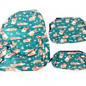 Corgi Backpack with Lunch Box & Pencil Case, 16 Inch Dog Cute School Adventure